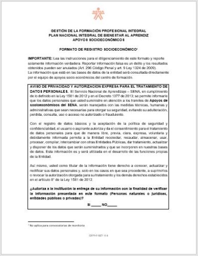 Formato socioeconomico sena